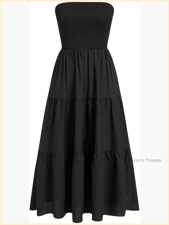 Dresses & Skirts - Strapless Tube Stripe Midi Dress with Pockets A-Line Summer Outfit
